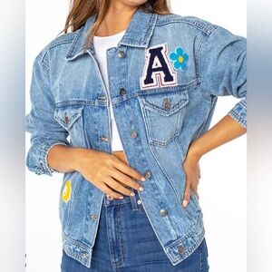 Celebrity Pink Classic Denim Jacket with Colorful Patches brand new size large